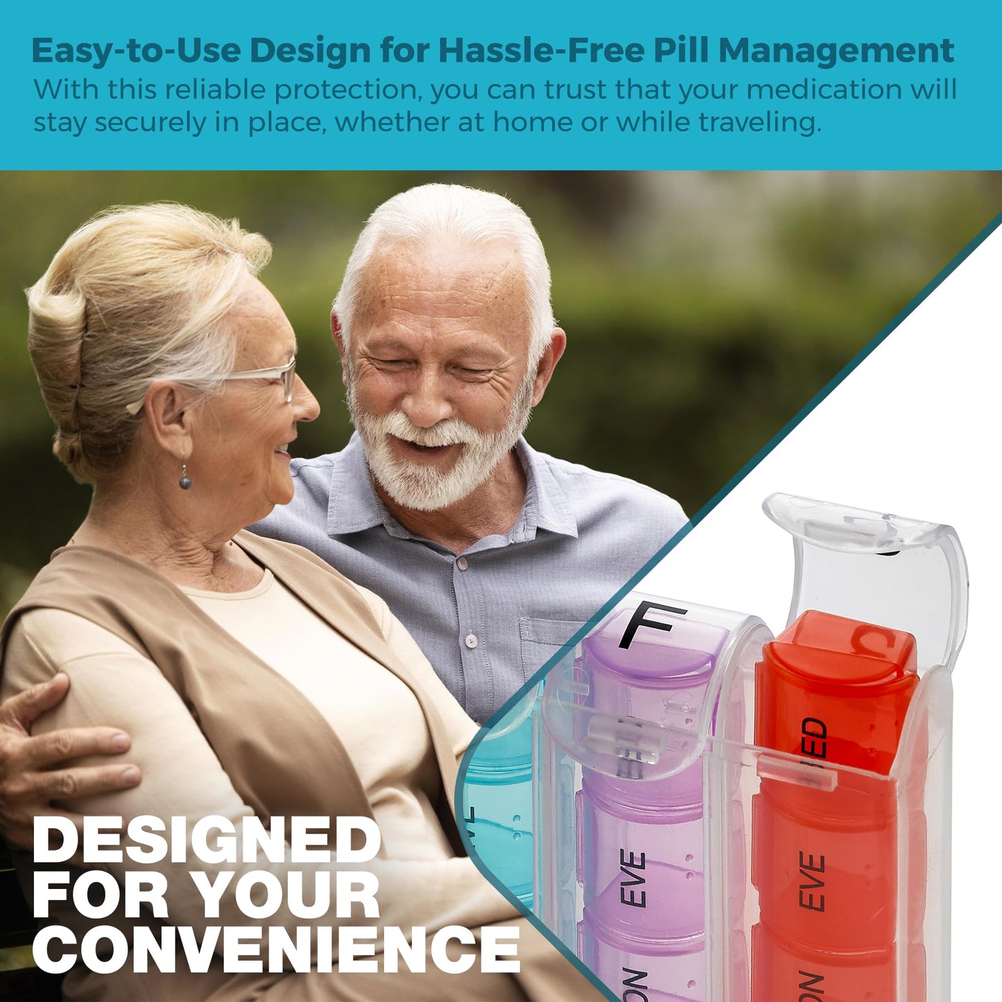 Weekly Pill Organizer - Pill Planners for Pills and Vitamins Day Week, 4 Times-a-Day Medication Reminder, AM PM Compartments Monday to Sunday for Travel or Purse