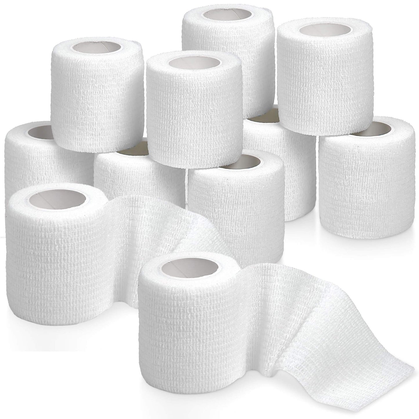 Self Adherent Cohesive Tape - (Pack of 12) 2” x 5 Yards, Self Adhesive Bandage Rolls & Sports Athletic Wrap for Ankle, W