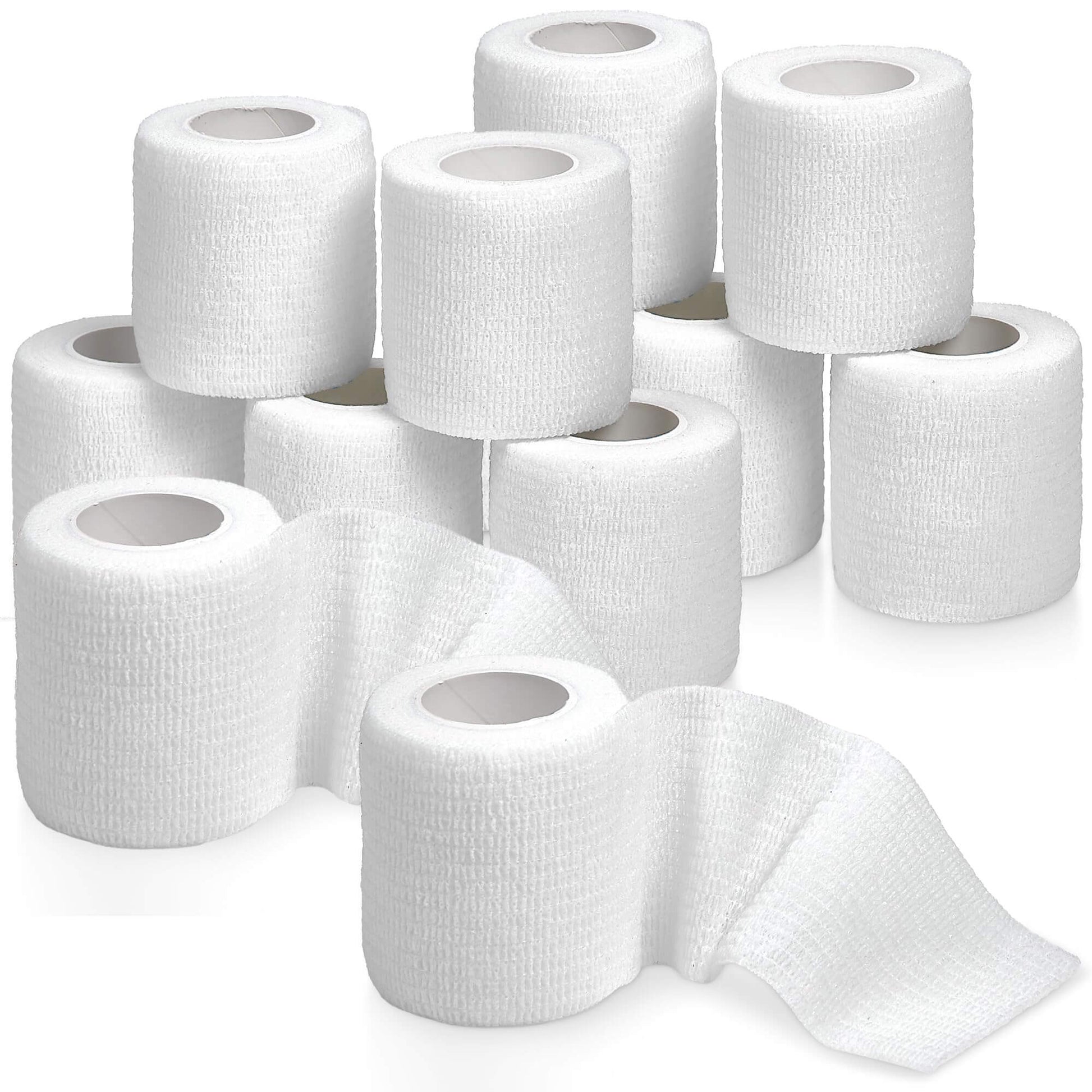Self Adherent Cohesive Tape - (Pack of 12) 2” x 5 Yards, Self Adhesive Bandage Rolls & Sports Athletic Wrap for Ankle, W