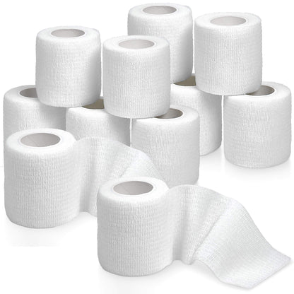 Self Adherent Cohesive Tape - (Pack of 12) 2” x 5 Yards, Self Adhesive Bandage Rolls & Sports Athletic Wrap for Ankle, W
