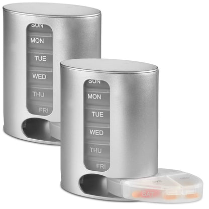 Stackable Daily Pill Organizers - (Pack of 2) Weekly Medication Reminder with 7 Individual Stacking Cases - AM/PM Pill B