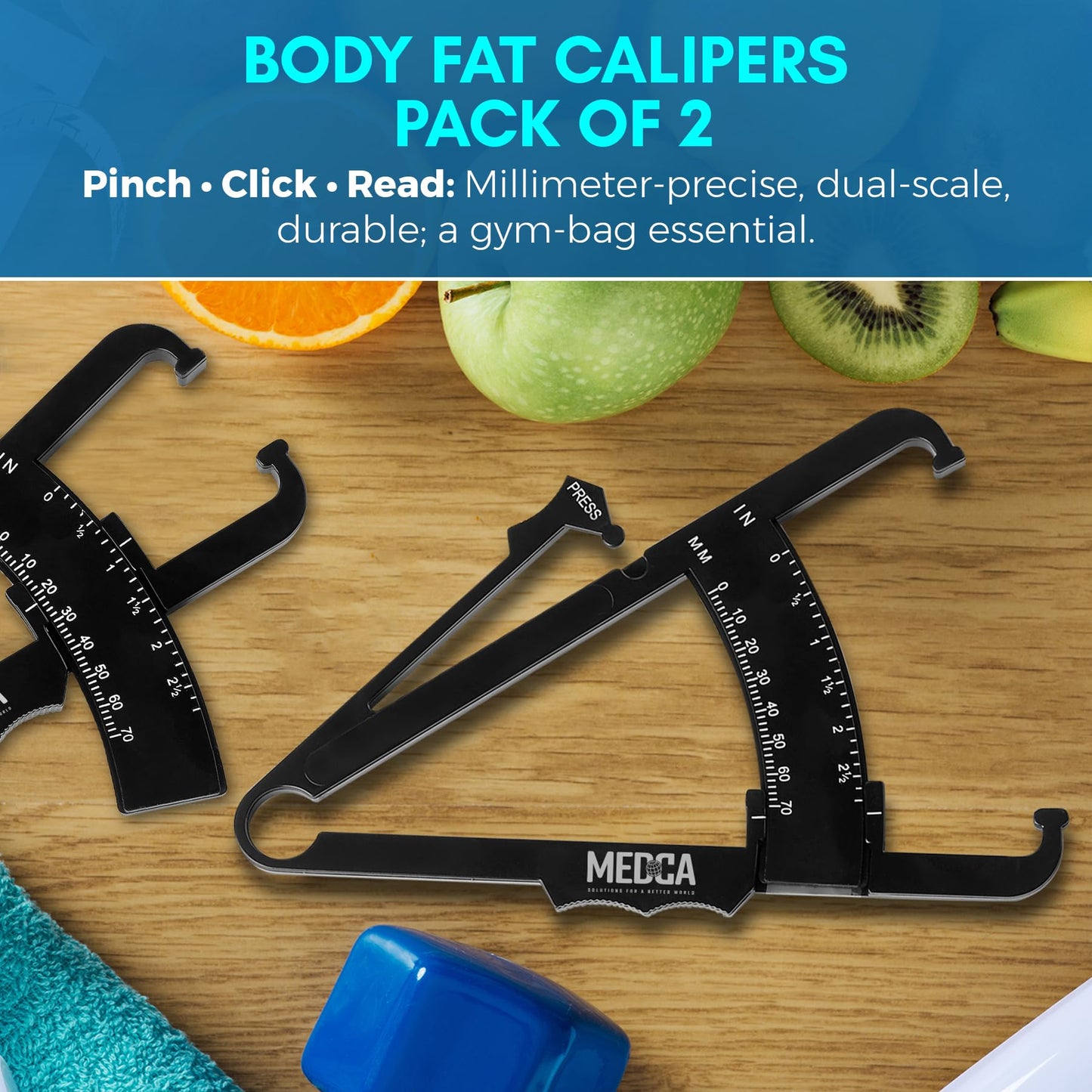 Skinfold Body Fat Caliper - Skin Fold Body Fat Analyzer and Handheld BMI Measurement Tool Skinfold Caliper Device Measures Body Fat for Men and Women by - (Pack of 2, Black)
