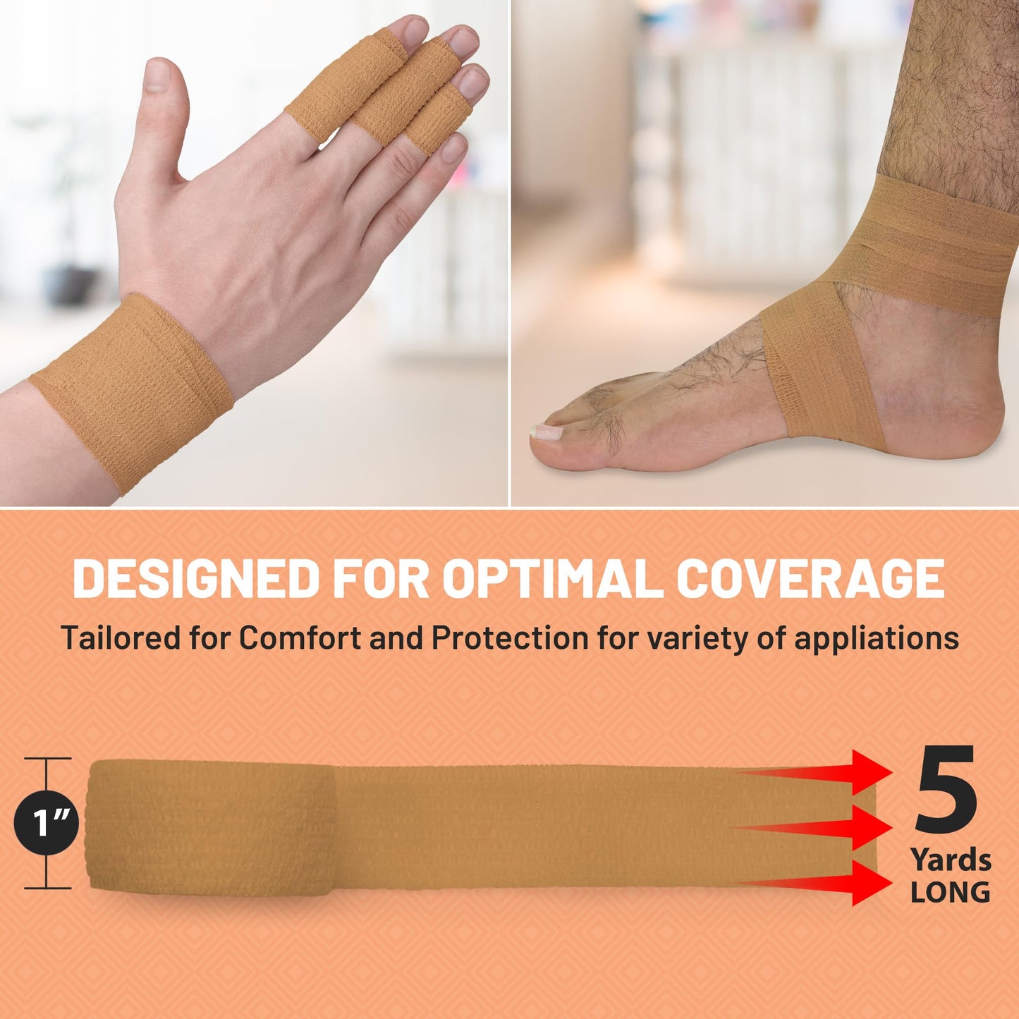 Self Adherent Cohesive Wrap Bandages 1 Inch X 5 Yards 24 Count with Strong Elastic First Aid Tape for Sprain Swelling and Soreness on Wrist and Ankle (Skin Color)