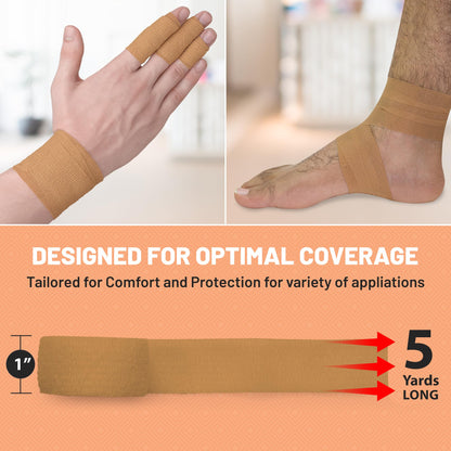 Self Adhesive Bandages - 1" x 5 Yards Per Roll - Pack of 12 Rolls, Elastic Self Adherent Cohesive Wrap First Aid Tape for Sprain Swelling and Soreness on Wrist and Ankle
