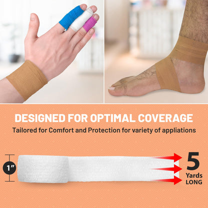 Self Adherent Cohesive Wrap Bandages 1 Inch X 5 Yards 24 Count with Strong Elastic and Colorful First Aid Tape for Sprain Swelling and Soreness on Wrist and Ankle (Rainbow Color)