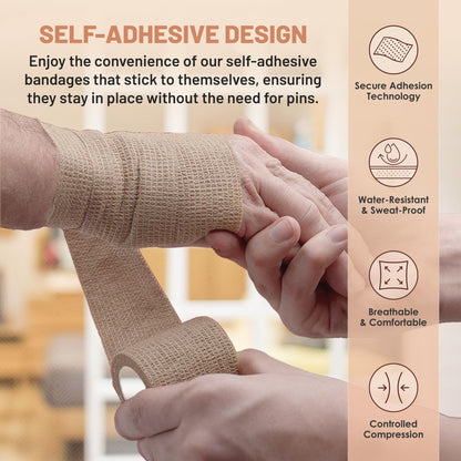 Self Adherent Cohesive Wrap Bandages 2 Inches X 5 Yards 6 Count (Skin Color)
