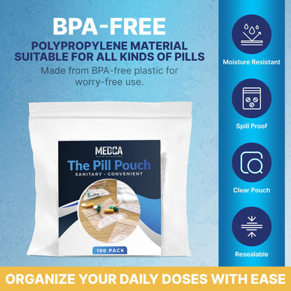 Pill Pouch Bags - (Pack of 100) 3" x 2.75" Pill Baggies and Disposable Plastic Travel Pill Bags with Write-on Labels