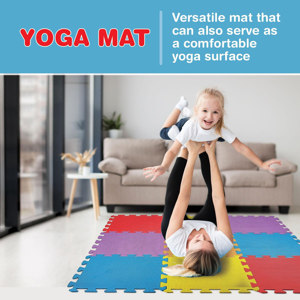 CREATIVE TIME Floor Mat 10-Tile Exercise Mat Solid Foam EVA Playmat Kids Safety - 10-Pcs of (1) Random Solid Color, Receive Either Red, Blue, Green, Yellow, Purple or Orange
