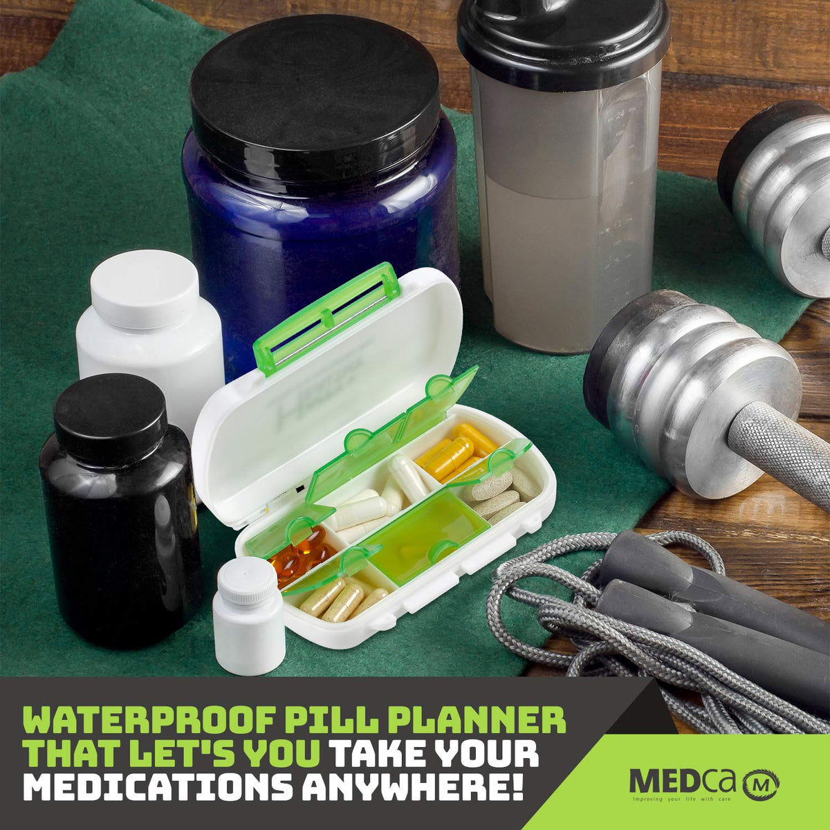 Pill Boxes- Pack of 2 Waterproof Medicine Pill Holder Cases, BPA-Free Daily Tablet Holder Storage Organizer Dispenser for Medications, Supplements, & Vitamins, Ideal for Travel by