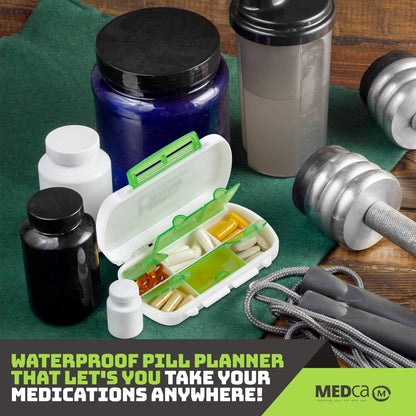 Pill Boxes- Pack of 2 Waterproof Medicine Pill Holder Cases, BPA-Free Daily Tablet Holder Storage Organizer Dispenser for Medications, Supplements, & Vitamins, Ideal for Travel by