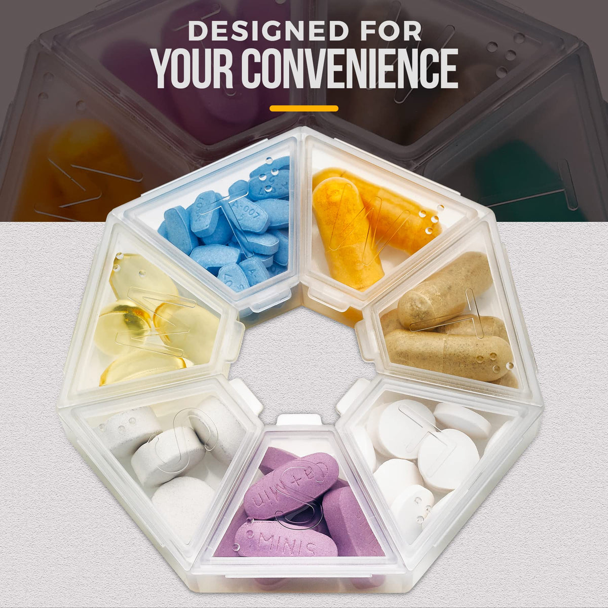 Weekly Pill Organizer Clear 7-Sided Pill Reminder, Round Shaped PACK OF 2