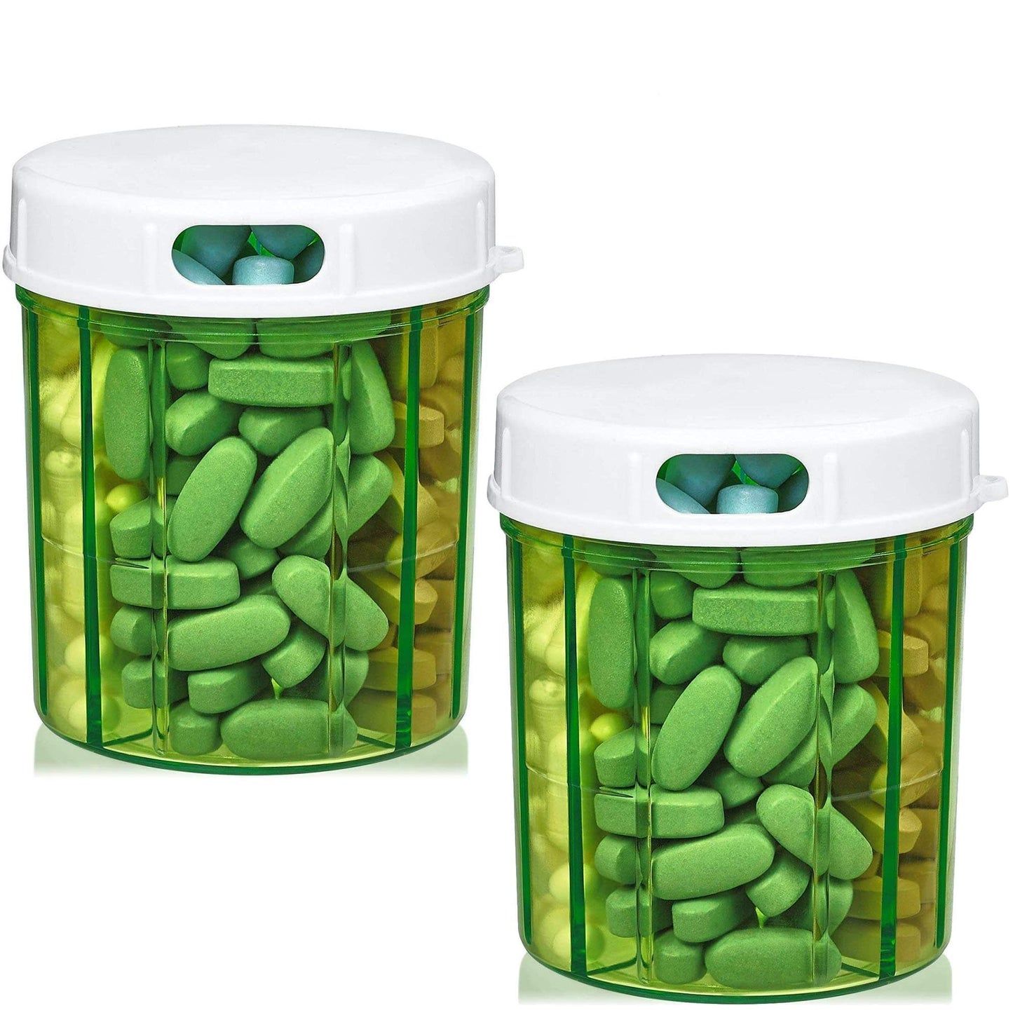 Round Pill Organizer Dispenser - Pack of 2 - Pill Boxes with 4 Compartments for Medication, Vitamins & Supplements Bottl