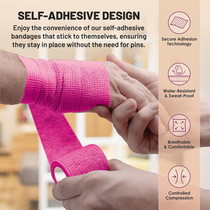 Self Adherent Cohesive Wrap Bandages 2 Inches X 5 Yards 12 Count with Strong Elastic and Colorful First Aid Tape for Sprain Swelling and Sorenes (Rainbow Color)