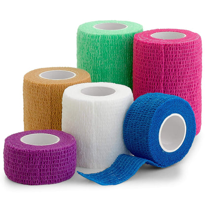 Self Adherent Cohesive Tape - (6 Count) 1" 2" 3" x 5 Yards Combo Pack, Self Adhesive Bandage Rolls & Sports Athletic Wra