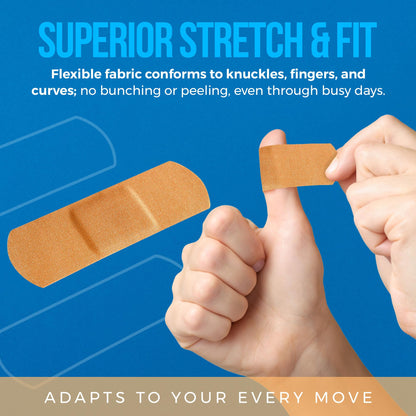 Flexible Fabric Bandages - Flex Fabric Adhesive Bandages Finger-Tip Bandages Knuckles and Thumb Bandages for Finger Care and to Protect Wounds from Infection - (200 Count)