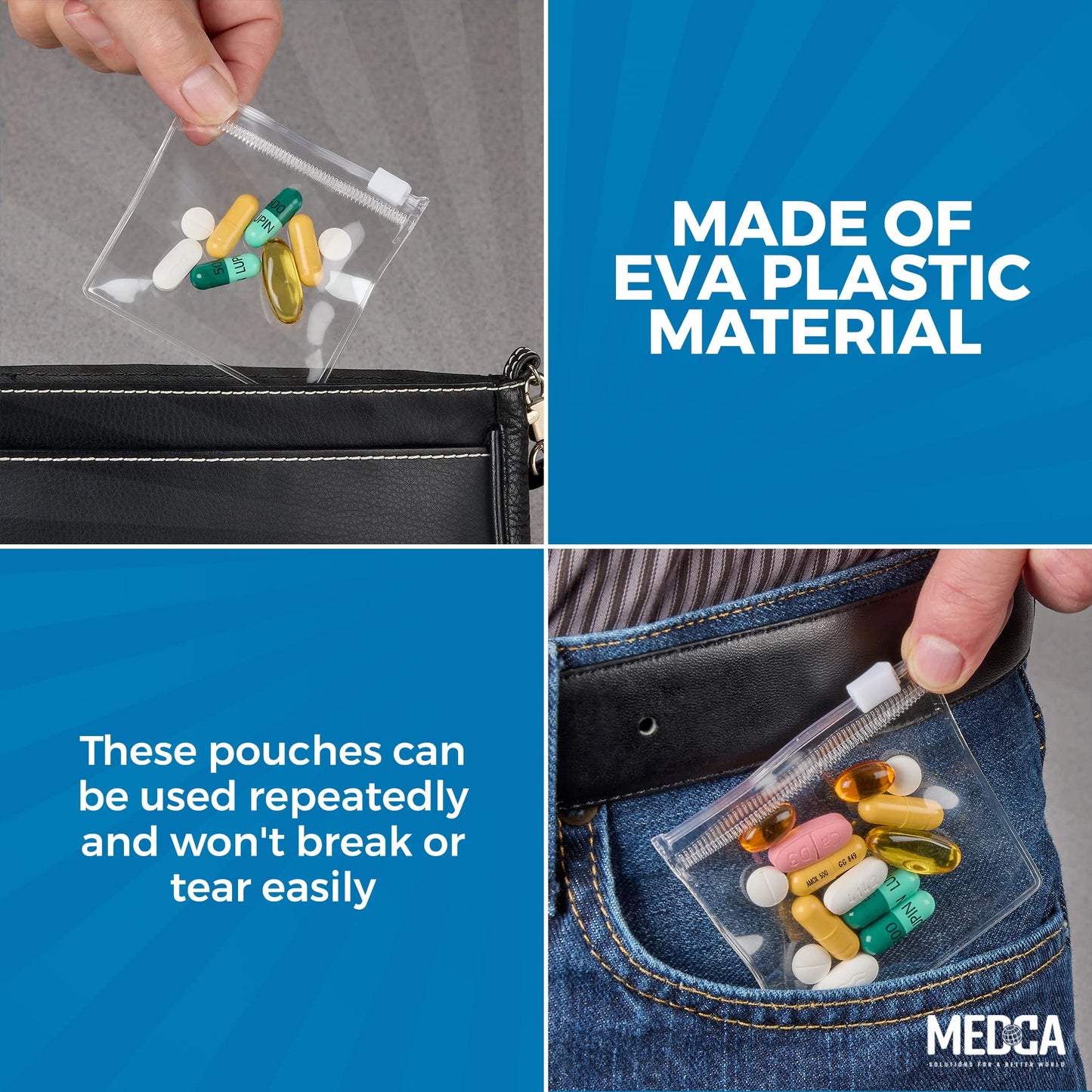 Zippered Pill Pouch Bags - 240 Pcs, Slide Lock Clear Plastic Mini Bags, BPA-Free for Pills Vitamins, Supplements, Medications, Jewelry, Crafts, Small Objects - Self-Sealing, Reusable, Travel-Friendly