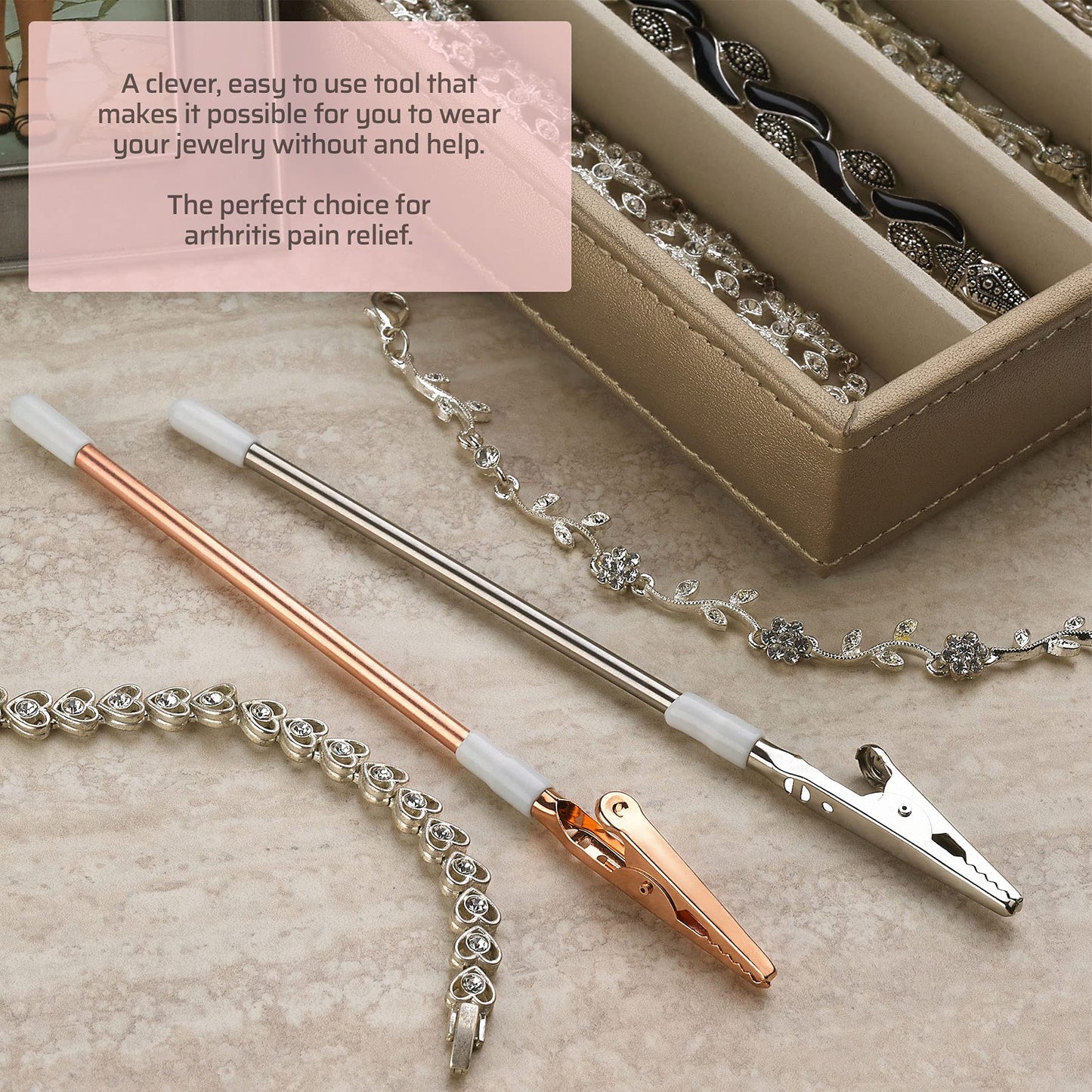 Jewelry Helper - (Pack of 2) 6" Fastening and Hooking Tool for Bracelets, Watches, Necklaces and Other Jewelry Clasps or Closures - Buddy Helps Prevent Wrist Strain for Limited Mobility and Arthritis