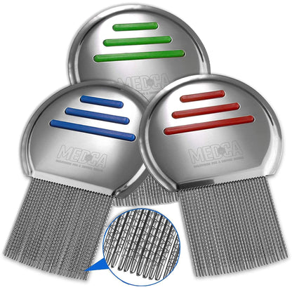 Lice Comb - (Pack of 3) Head Lice Treatment that's Individually Packaged Professional Stainless Steel Louse and Nit Comb