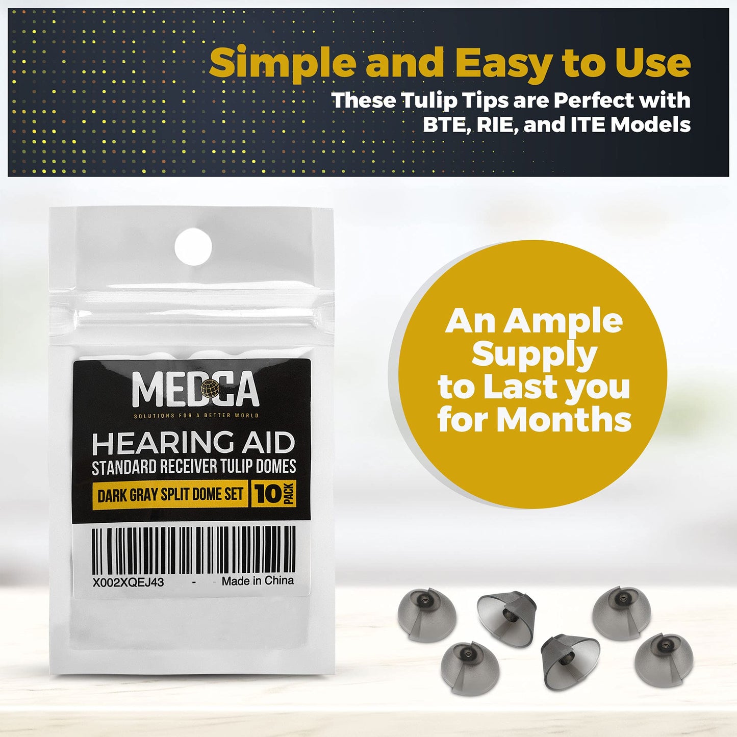 Hearing Aid Standard Receiver Tulip Domes Compatible with GN Resound Sure Fit - Universal Invisible Tip Replacement Ear Domes for BTE PSAP Hearing Amplifiers and Open Fit Models (10)
