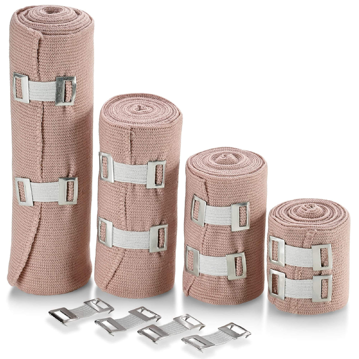 Elastic Compression Bandage Wrap - First Aid Bandages Roll Measures 2", 3", 4", 6" x 5 Ft with 4 Extra Hooks | Athletic 