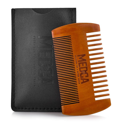 Wooden Beard Comb With Leather Case - Handcrafted Solid Beechwood Beard, Mustache and Head Hair Pocket Combs for Men Dua