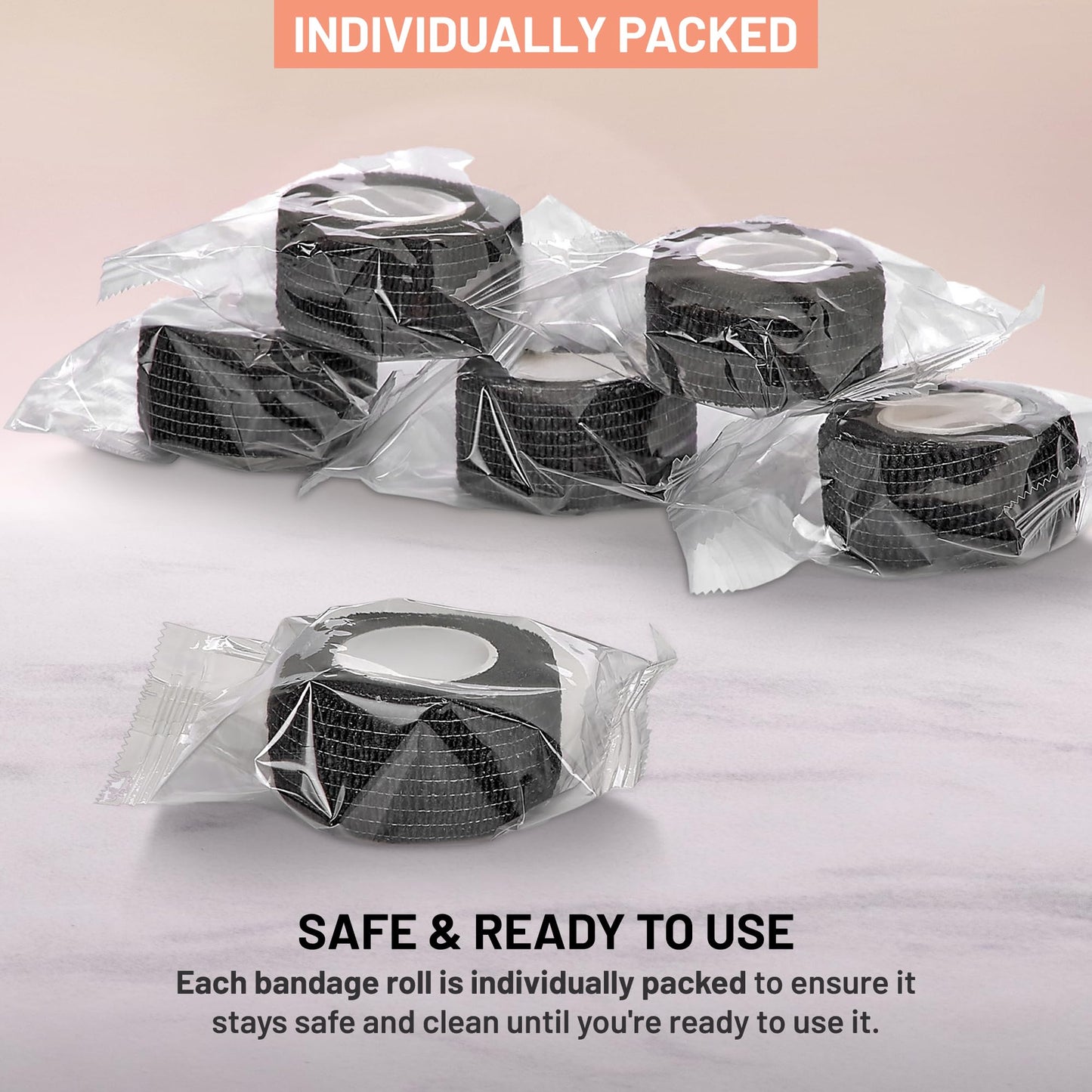 Self-Adherent Cohesive Bandage - Pack of 24 Rolls - 1" Wide x 5 Yards - Athletic Sports Tape for Medical Use, Sports, First Aid and Helps Protect Skin, Black