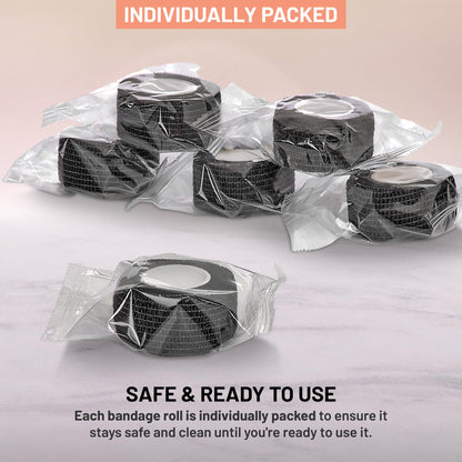 Self-Adherent Cohesive Bandage - Pack of 24 Rolls - 1" Wide x 5 Yards - Athletic Sports Tape for Medical Use, Sports, First Aid and Helps Protect Skin, Black