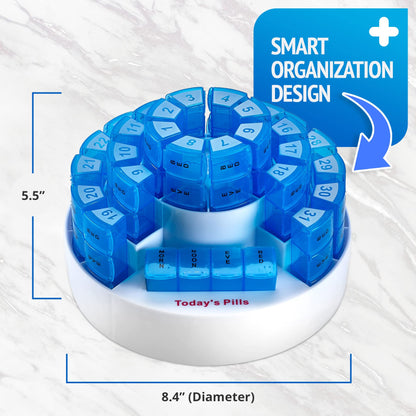 Monthly Pill Box by - Smart Prescription Organization with Multiple Daily Doses Section, Removable Compartments Perfect for Travelling