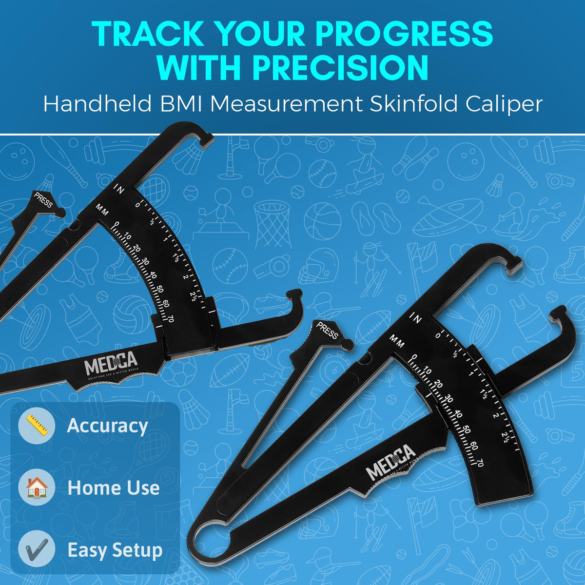 Skinfold Body Fat Caliper - Skin Fold Body Fat Analyzer and Handheld BMI Measurement Tool Skinfold Caliper Device Measures Body Fat for Men and Women by - (Pack of 2, Black)