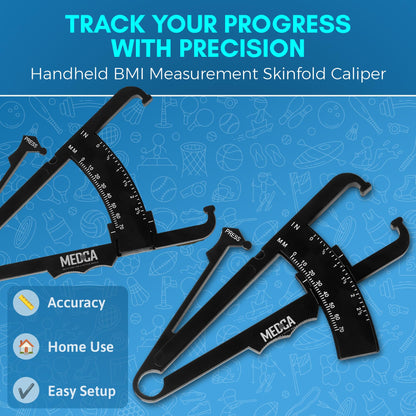 Skinfold Body Fat Caliper - Skin Fold Body Fat Analyzer and Handheld BMI Measurement Tool Skinfold Caliper Device Measures Body Fat for Men and Women by - (Pack of 2, Black)