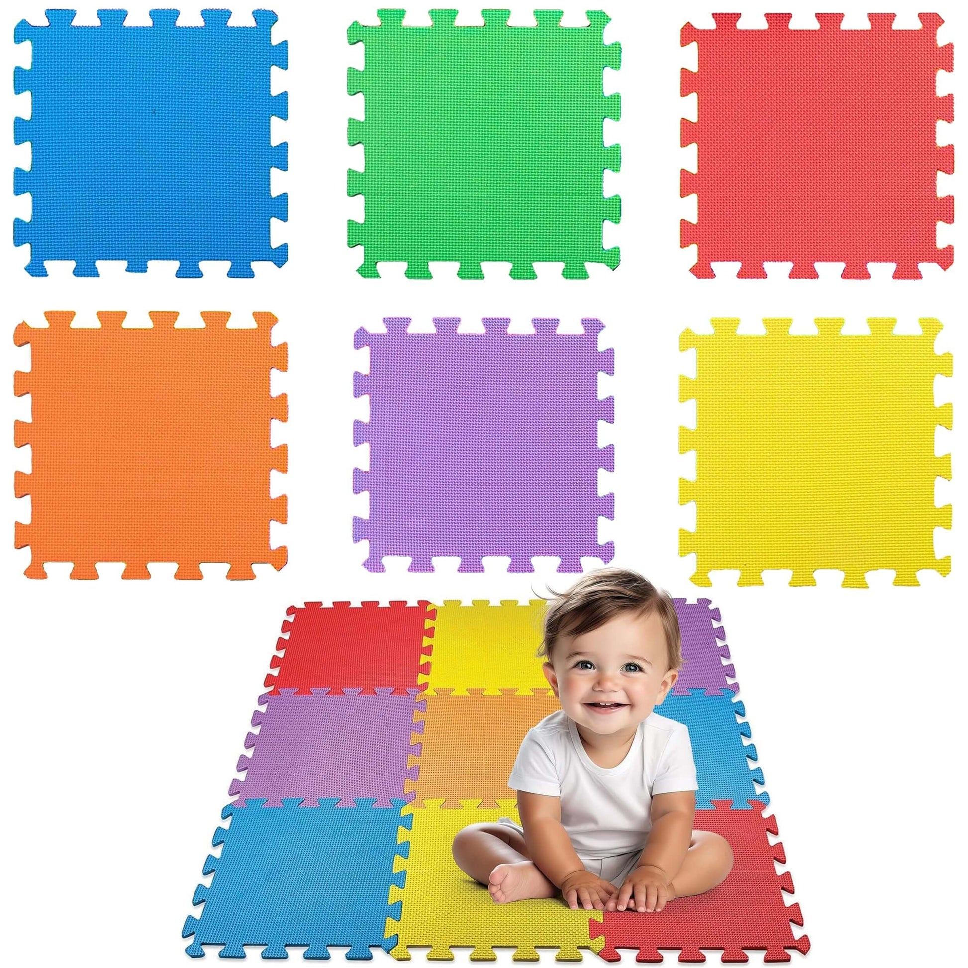 CREATIVE TIME Floor Mat 10-Tile Exercise Mat Solid Foam EVA Playmat Kids Safety - 10-Pcs of (1) Random Solid Color, Rece