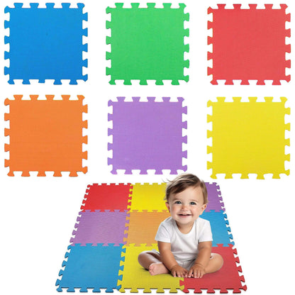 CREATIVE TIME Floor Mat 10-Tile Exercise Mat Solid Foam EVA Playmat Kids Safety - 10-Pcs of (1) Random Solid Color, Rece