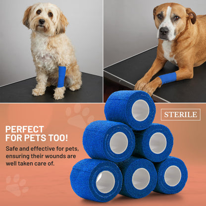 6 Pack, Self Adherent Cohesive Tape - 2” x 5 Yards, Self Adhesive Bandage Rolls & Sports Athletic Wrap for Ankle, Wrist, Knee Sprains and Swelling, Vet Wraps in Blue Color