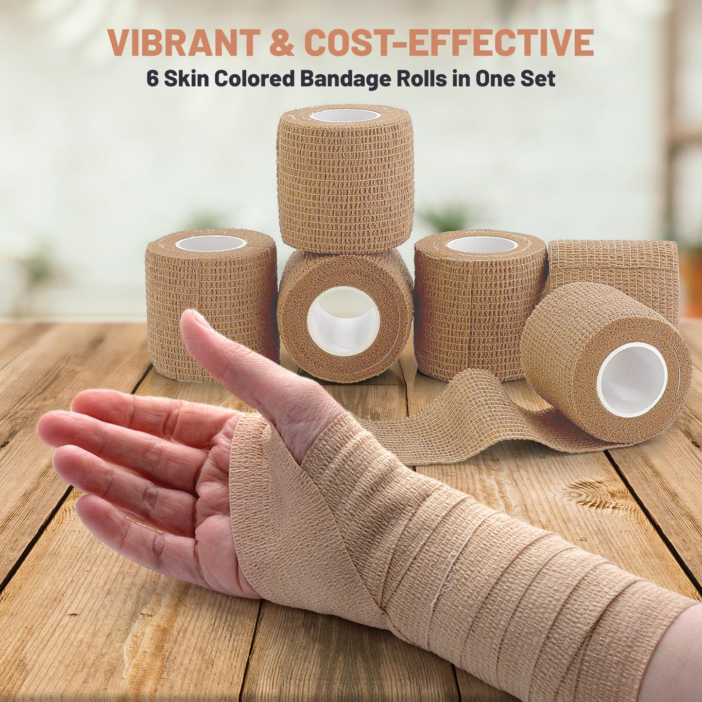 Self Adherent Cohesive Wrap Bandages 2 Inches X 5 Yards 6 Count (Skin Color)