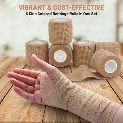 Self Adherent Cohesive Wrap Bandages 2 Inches X 5 Yards 6 Count (Skin Color)