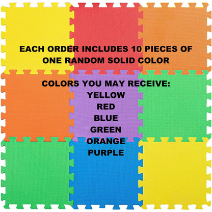 CREATIVE TIME Floor Mat 10-Tile Exercise Mat Solid Foam EVA Playmat Kids Safety - 10-Pcs of (1) Random Solid Color, Receive Either Red, Blue, Green, Yellow, Purple or Orange
