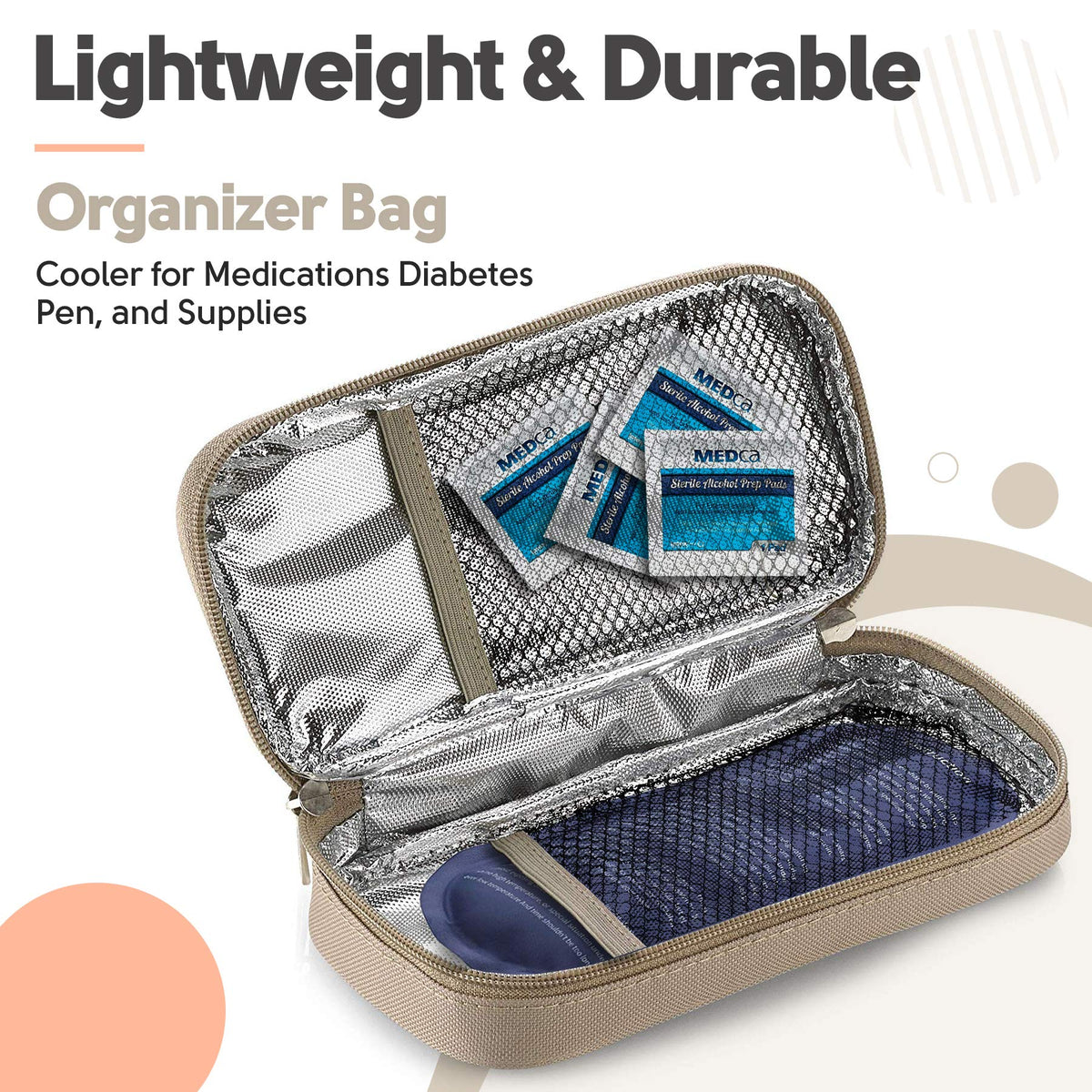 Insulin Cooler Travel Case - Insulated Portable Diabetic Pouch with 2 Gel Ice Packs - Reusable Lightweight & Durable Organizer Bag Cooler for Medications Diabetes Pen, and Supplies, (Black & Tan)
