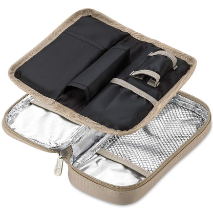 Insulin Cooler Travel Case - Insulated Portable Diabetic Pouch with 2 Gel Ice Packs - Reusable Lightweight & Durable Organizer Bag Cooler for Medications Diabetes Pen, and Supplies, (Black & Tan)