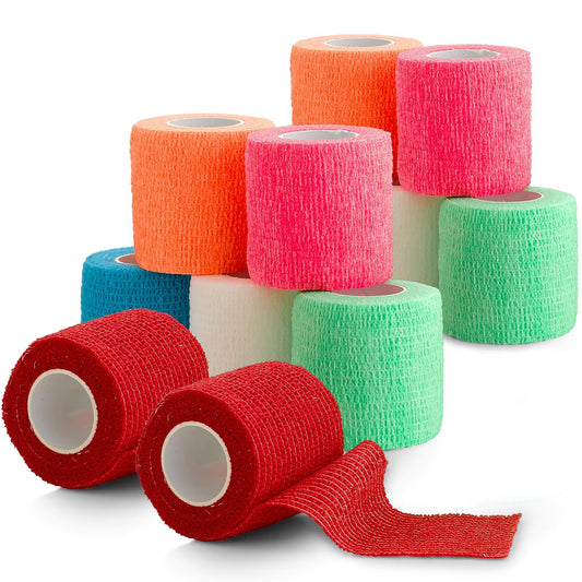 12 Pack, Self Adherent Cohesive Tape - 2” x 5 Yards, Self Adhesive Bandage Rolls and Vet Wrap, Sports Athletic Wraps for