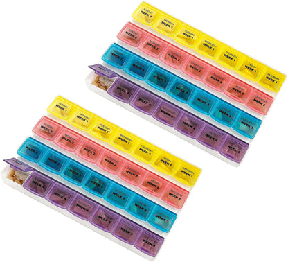 Monthly Pill Organizers - (Pack of 2) 28 Day Monthly Pill Planners to Separate Pills & Vitamins Week to Week, Travel Med