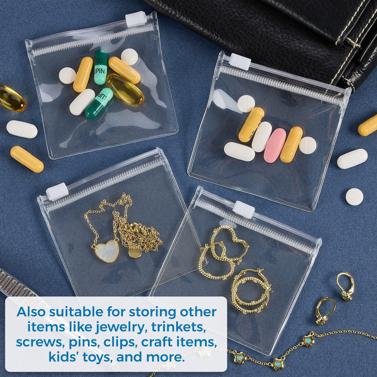 Zippered Pill Pouch Bags - 1200 Pcs, Slide Lock Clear Plastic Mini Bags, BPA-Free for Pills Vitamins, Supplements, Medications, Jewelry, Crafts, Small Objects - Self-Sealing, Reusable, Travel-Friendly