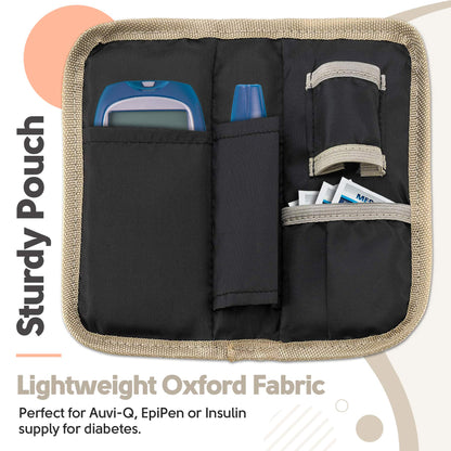 Insulin Cooler Travel Case - Insulated Portable Diabetic Pouch with 2 Gel Ice Packs - Reusable Lightweight & Durable Organizer Bag Cooler for Medications Diabetes Pen, and Supplies, (Black & Tan)