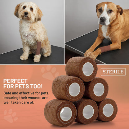 6 Pack, Self Adherent Cohesive Tape - 2" x 5 Yards, (Medium Tan Shade) Self Adhesive Bandage Rolls & Sports Athletic Wrap for Ankle, Wrist, Knee Sprains and Swelling