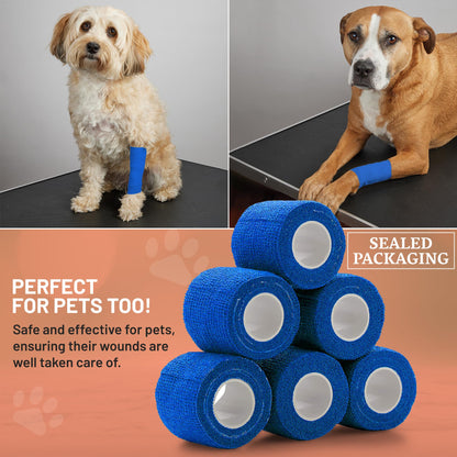 Self-Adherent Cohesive Bandage - Blue Medical Wrap - 12 Rolls 2" Wide x 5 Yards Sports Tape for Medical Use, Sports, First Aid and Helps Protect Skin