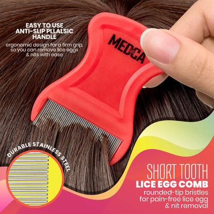 Premium 5 Piece Lice Kit - Nit Removal Fine Tooth Comb and Magnifier Full Treatment Set - Louse and Nit Combs Removes Eggs with Rounded Tips for Comfort