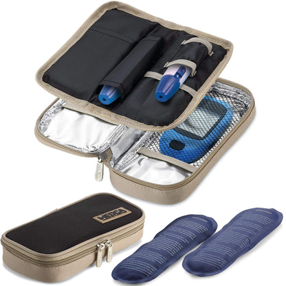 Insulin Cooler Travel Case - Insulated Portable Diabetic Pouch with 2 Gel Ice Packs - Reusable Lightweight & Durable Org