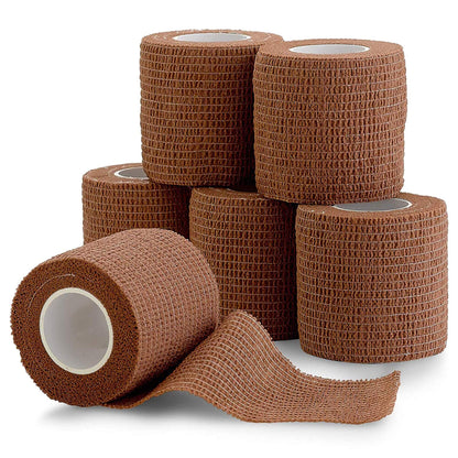 6 Pack, Self Adherent Cohesive Tape - 2" x 5 Yards, (Medium Tan Shade) Self Adhesive Bandage Rolls & Sports Athletic Wra