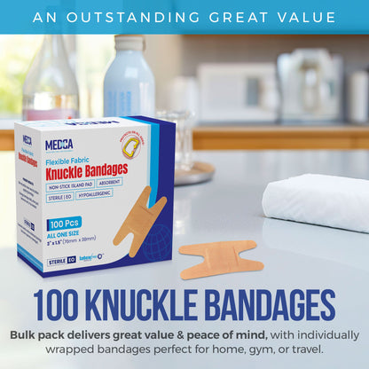 Flexible Fabric Bandages - Flex Fabric Adhesive Bandages Knuckle Bandages for Finger Care and to Protect Wounds from Infection - (100 Count Box)