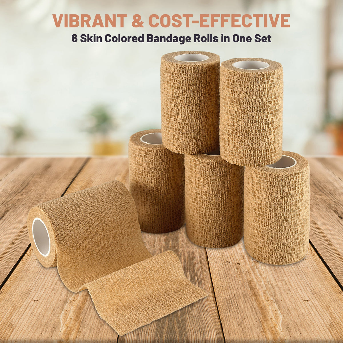 Self Adherent Wrap - Bulk Pack of 6, Athletic Tape Rolls and Sports Wraps, Self Cohesive Non-Woven Adhesive Bandage (3 In x 5 Yards) for Ankle Sprains & Swelling