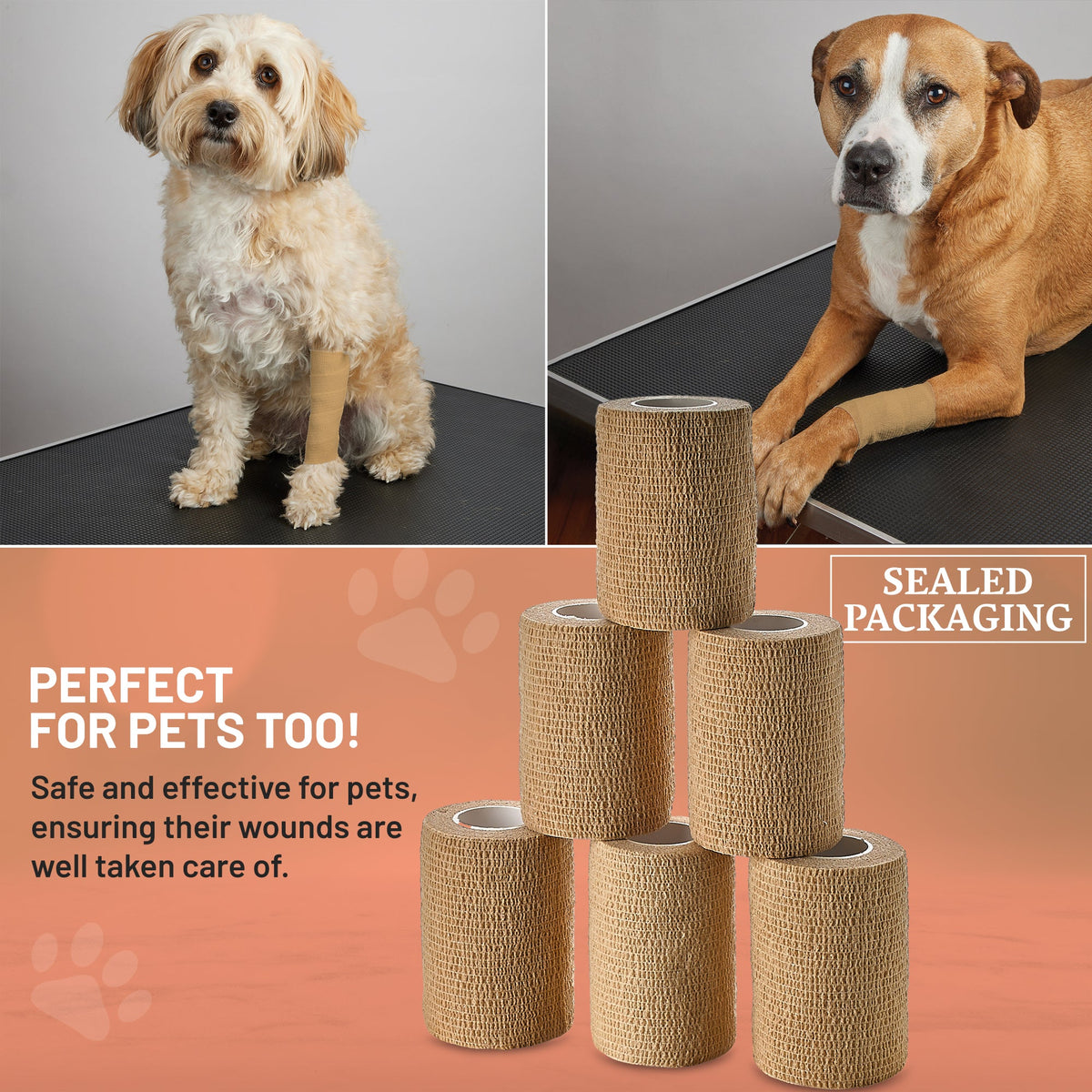 Self Adherent Wrap - Bulk Pack of 6, Athletic Tape Rolls and Sports Wraps, Self Cohesive Non-Woven Adhesive Bandage (3 In x 5 Yards) for Ankle Sprains & Swelling